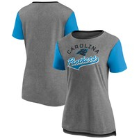 Women's Fanatics Branded Heathered Gray/Blue Carolina Panthers Tail Script T-Shirt