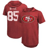Men's Majestic Threads George Kittle Scarlet San Francisco 49ers Player Name & Number Tri-Blend Slim Fit Hoodie T-Shirt