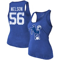 Women's Majestic Threads Quenton Nelson Heathered Royal Indianapolis Colts Name & Number Tri-Blend Tank Top