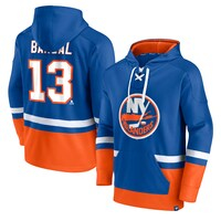 Men's Fanatics Branded Mathew Barzal Royal/Orange New York Islanders Player Lace-Up V-Neck Pullover Hoodie