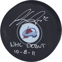 Gabriel Landeskog Colorado Avalanche Autographed Hockey Puck with "NHL Debut 10/8/11" Inscription