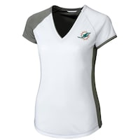 Women's Cutter & Buck White/Gray Miami Dolphins Presley V-Neck T-Shirt