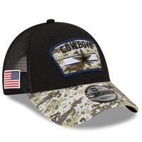 Men's New Era Black/Camo Dallas Cowboys 2021 Salute To Service Trucker 9FORTY Snapback Adjustable Hat