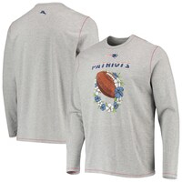Men's Tommy Bahama Heathered Gray New England Patriots Sport Lei Pass Long Sleeve T-Shirt