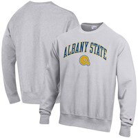 Men's Champion Heathered Gray Albany State Golden Rams Arch Over Logo Reverse Weave Pullover Sweatshirt