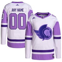 Men's adidas White/Purple Ottawa Senators Hockey Fights Cancer Primegreen Authentic Custom Jersey