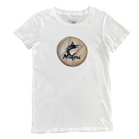 Women's Tiny Turnip White Miami Marlins Stitched Baseball T-Shirt
