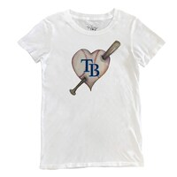 Women's Tiny Turnip White Tampa Bay Rays Heart Bat T-Shirt
