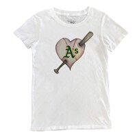 Women's Tiny Turnip White Oakland Athletics Heart Bat T-Shirt