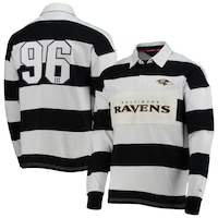 Men's Tommy Hilfiger Black/White Baltimore Ravens Varsity Stripe Rugby Long Sleeve Polo