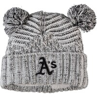 Women's New Era Gray Oakland Athletics Dual Cuffed Knit Hat with Poms