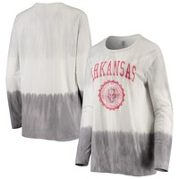 Women's Gameday Couture White/Gray Arkansas Razorbacks High Line Tiered Dip-Dye Long Sleeve Tri-Blend T-Shirt