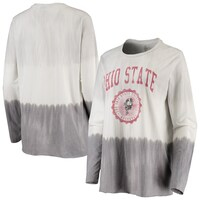 Women's Gameday Couture White/Gray Ohio State Buckeyes High Line Tiered Dip-Dye Long Sleeve Tri-Blend T-Shirt