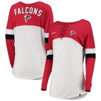 Women's New Era White/Red Atlanta Falcons Athletic Varsity Lace-Up V-Neck Long Sleeve T-Shirt