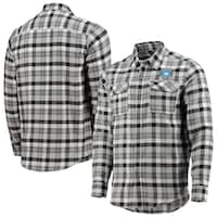 Men's Antigua Black/Gray Charlotte FC Ease Flannel Long Sleeve Button-Up Shirt