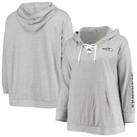 Women's Fanatics Branded Heathered Gray Seattle Seahawks Plus Size Lace-Up Pullover Hoodie