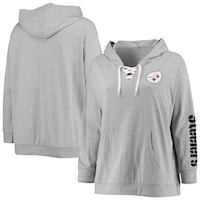 Women's Fanatics Branded Heathered Gray Pittsburgh Steelers Plus Size Lace-Up Pullover Hoodie