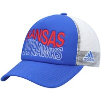 Men's adidas Royal/White Kansas Jayhawks Wave Foam Trucker Snapback Hat