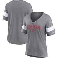 Women's Fanatics Branded Heathered Gray Oklahoma Sooners Arched City Sleeve-Striped Tri-Blend V-Neck T-Shirt