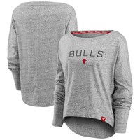 Women's Fanatics Branded Heathered Gray Chicago Bulls Nostalgia Off-The-Shoulder Long Sleeve T-Shirt