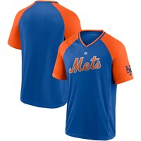 Men's Majestic Royal/Orange New York Mets City Rep Closer Raglan V-Neck T-Shirt