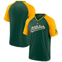 Men's Majestic Green/Gold Oakland Athletics City Rep Closer Raglan V-Neck T-Shirt