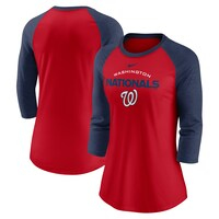 Women's Nike Red/Navy Washington Nationals Modern Baseball Arch Tri-Blend Raglan 3/4-Sleeve T-Shirt
