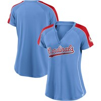 Women's Fanatics Branded Light Blue/Red St. Louis Cardinals True Classic League Diva Pinstripe Raglan V-Neck T-Shirt