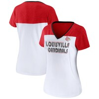 Women's Fanatics Branded White/Heathered Red Louisville Cardinals V-Neck T-Shirt