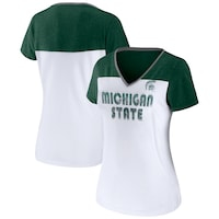 Women's Fanatics Branded White/Heathered Green Michigan State Spartans V-Neck T-Shirt