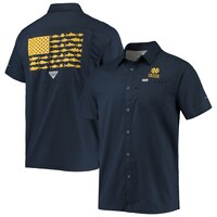 Men's Columbia PFG Navy Notre Dame Fighting Irish Slack Tide Camp Button-Up Shirt