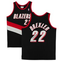 Clyde Drexler Portland Trail Blazers Autographed Black Mitchell & Ness 1990-91 Replica Jersey with "The Glide" Inscription