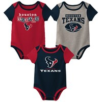 Newborn & Infant Navy/Red/Heathered Gray Houston Texans Three-Piece Bodysuit Set