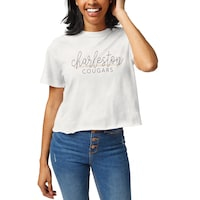 Women's League Collegiate Wear White Charleston Cougars Script Clothesline Cropped T-Shirt
