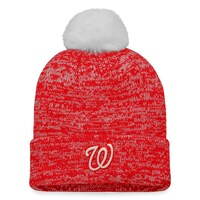 Women's Fanatics Branded Red/White Washington Nationals Iconic Cuffed Knit Hat with Pom