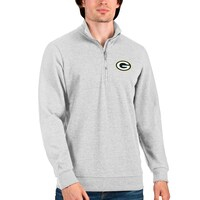Men's Antigua Heathered Gray Green Bay Packers Action Quarter-Zip Pullover Sweatshirt