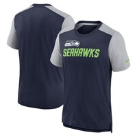 Men's Nike Heathered College Navy/Heathered Gray Seattle Seahawks Color Block Team Name T-Shirt