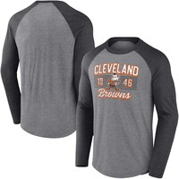 Men's Fanatics Branded Heathered Gray/Heathered Charcoal Cleveland Browns Weekend Casual Tri-Blend Raglan Long Sleeve T-Shirt