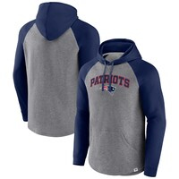 Men's Fanatics Branded Heathered Gray/Navy New England Patriots By Design Raglan Pullover Hoodie