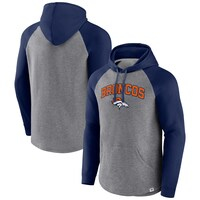 Men's Fanatics Branded Heathered Gray/Navy Denver Broncos By Design Raglan Pullover Hoodie