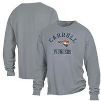 Men's ComfortWash Gray Carroll University Pioneers Arch Logo Garment Dyed Long Sleeve T-Shirt