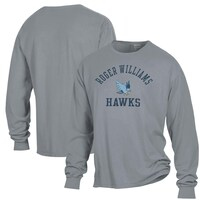 Men's ComfortWash Gray Roger Williams University Arch Logo Garment Dyed Long Sleeve T-Shirt