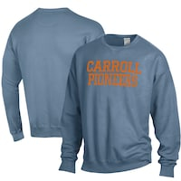 Men's ComfortWash Steel Blue Carroll University Pioneers Stack Garment Dyed Crewneck Pullover Sweatshirt