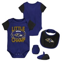 Newborn & Infant Purple/Black Baltimore Ravens Little Champ Three-Piece Bodysuit Bib & Booties Set