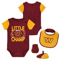 Newborn & Infant Burgundy/Gold Washington Commanders Little Champ Three-Piece Bodysuit Bib & Booties Set