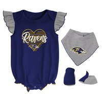 Girls Newborn & Infant Purple/Heathered Gray Baltimore Ravens All The Love Bodysuit Bib & Booties Set