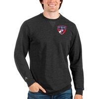 Men's Antigua Heathered Black FC Dallas Reward Crewneck Pullover Sweatshirt