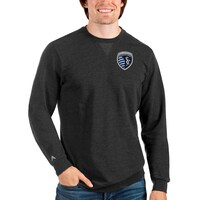 Men's Antigua Heathered Black Sporting Kansas City Reward Crewneck Pullover Sweatshirt