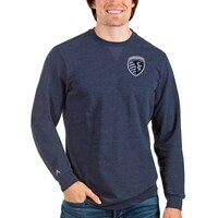 Men's Antigua Heathered Navy Sporting Kansas City Reward Crewneck Pullover Sweatshirt