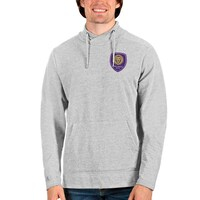 Men's Antigua Heathered Gray Orlando City SC Reward Crossover Neckline Pullover Sweatshirt